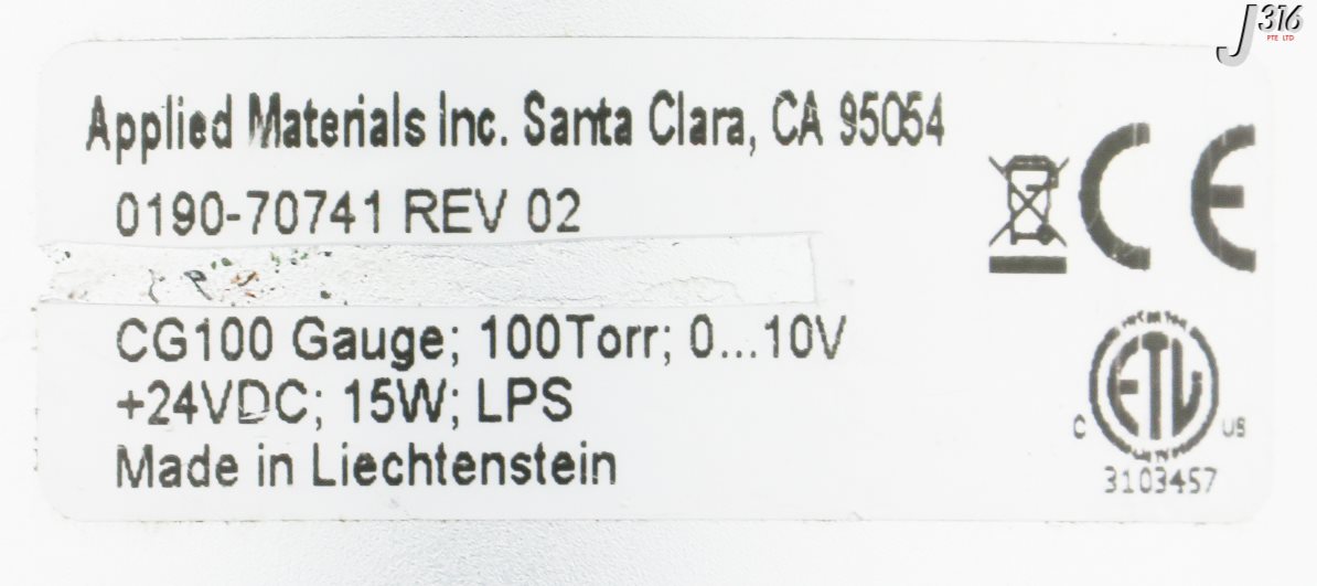 T450 APPLIED MATERIALS CAPACITANCE GAUGE, CG100, 100 TORR 0190